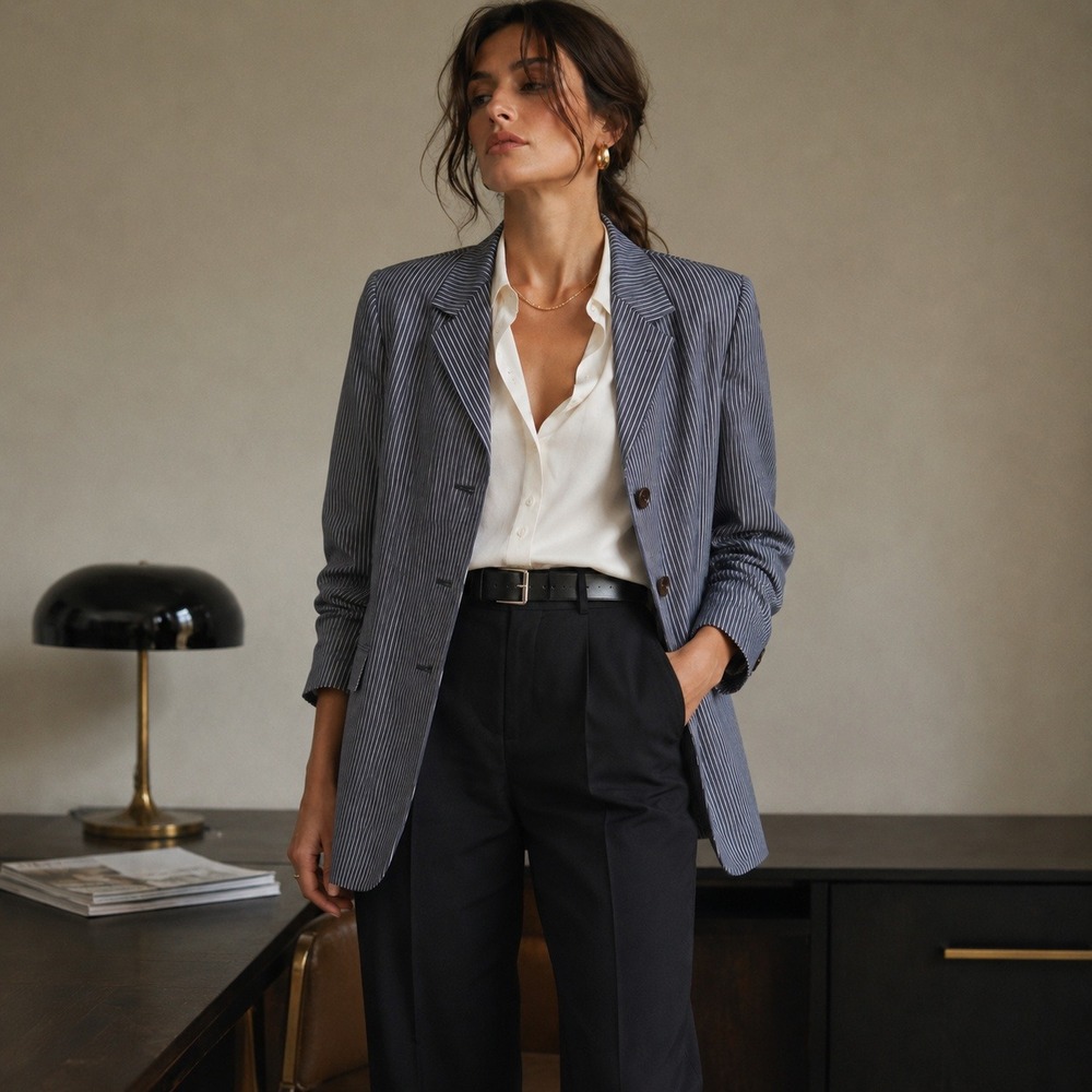 Debra Beverly Hills Womens Pinstripe Blazer Jacket 4 Vintage 90s Italy Chic